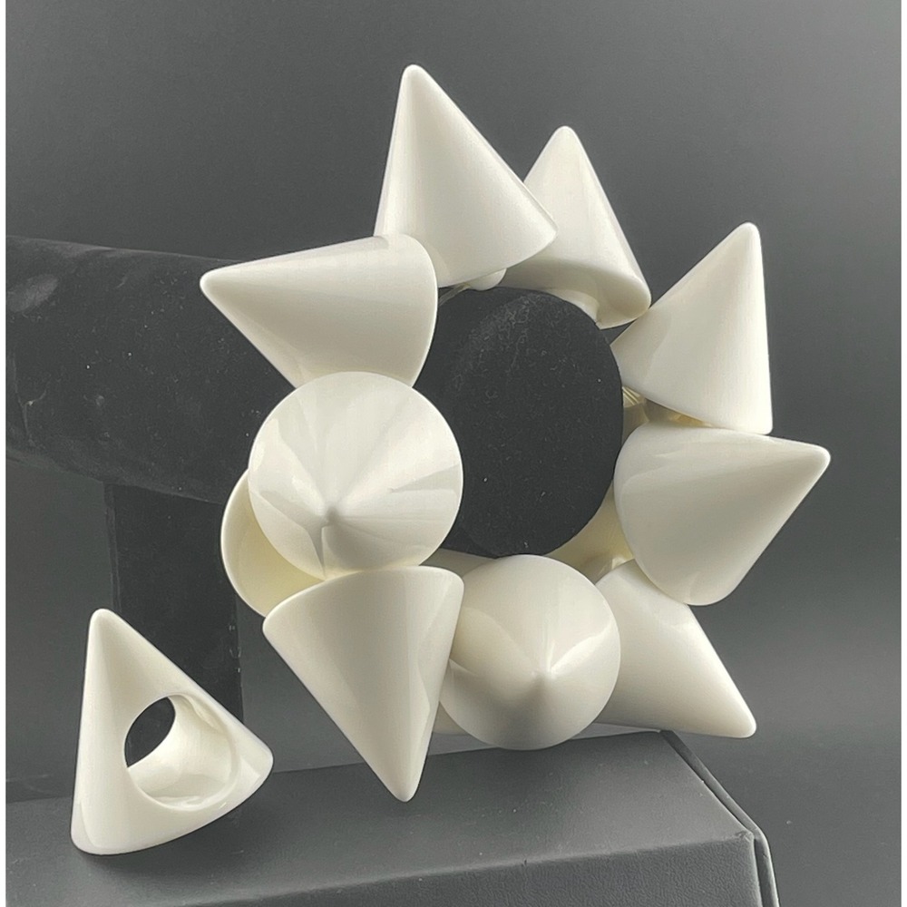 Karl‎ Lagerfeld Sobral White Cone Bracelet & Ring Set Avant Garde Runway Jewelry